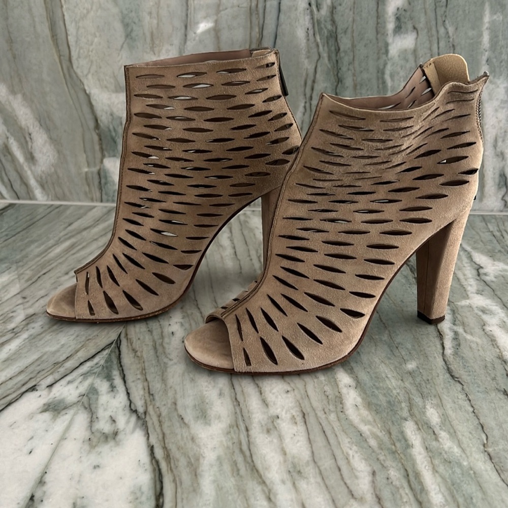 Laser Cut Suede healed sandals/bootied